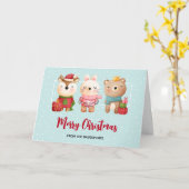 Weihnachtsbären und Kaninchen Karte (Gelbe Blume)