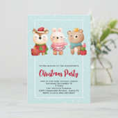 Weihnachtsbären und Kaninchen-Party Einladung (Stehend Vorderseite)