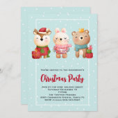 Weihnachtsbären und Kaninchen-Party Einladung (Vorne/Hinten)