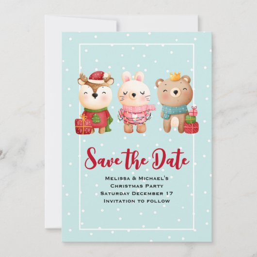 Weihnachtsbären und Kaninchen Save The Date (Vorderseite)
