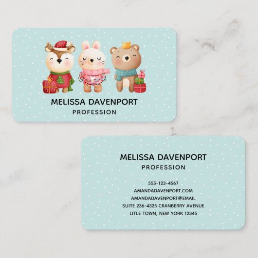 Weihnachtsbären und Kaninchen Visitenkarte (Vorne/Hinten)