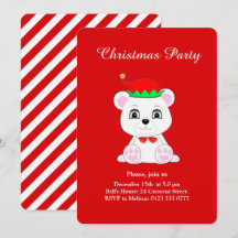 Weihnachtsbärenelf auf Roter Party Einladung