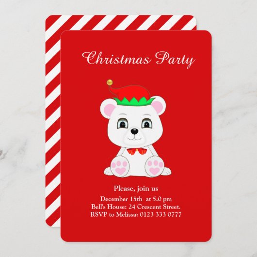 Weihnachtsbärenelf auf Roter Party Einladung (Vorne/Hinten)