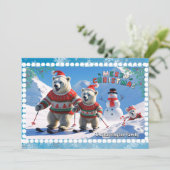 Weihnachtsbärenfamilie Personalisiert Feiertagskarte (Stehend Vorderseite)