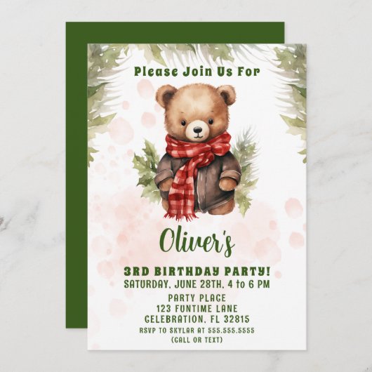 Weihnachtsbärenjunge Geburtstagsparty Einladung (Vorne/Hinten)