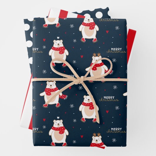 Weihnachtsbärenwrapping Sheet Set 3 Geschenkpapier Set (Beispiel)