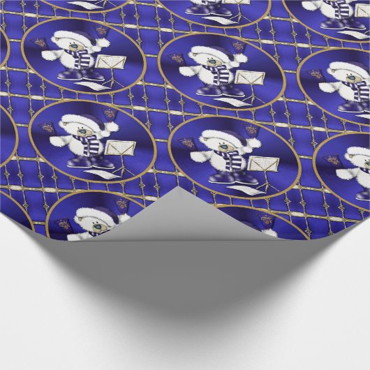Weihnachtsbärn-Blau und GoldPackpapier Geschenkpapier (Ecke)