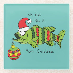 Weihnachtsbarsch Fischen Niedlicher Cartoon Glasuntersetzer