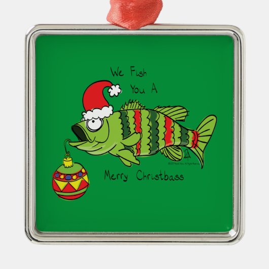 Weihnachtsbarsch Fischen Niedlicher Cartoon Ornament Aus Metall (Vorne)