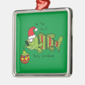 Weihnachtsbarsch Fischen Niedlicher Cartoon Ornament Aus Metall (Links)