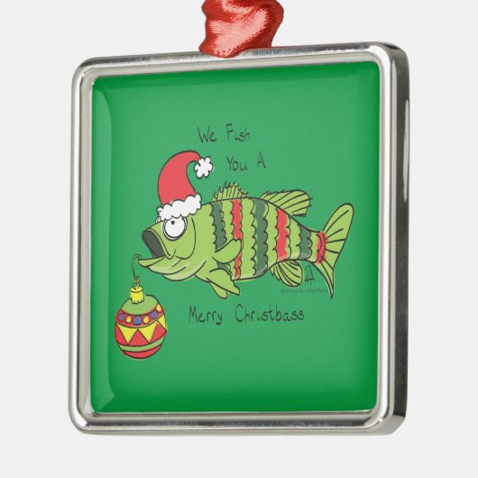 Weihnachtsbarsch Fischen Niedlicher Cartoon Ornament Aus Metall (Links)