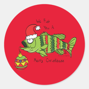 Weihnachtsbarsch Fischen Niedlicher Cartoon Runder Aufkleber
