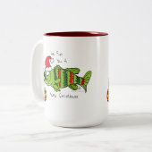 Weihnachtsbarsch Fischen Niedlicher Cartoon Zweifarbige Tasse (Vorderseite Links)