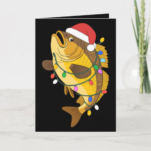 Weihnachtsbarschfisch Santa Hut Lichter Angeln Xma Karte