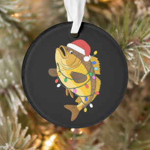 Weihnachtsbarschfisch Santa Hut Lichter Angeln Xma Ornament