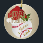 WeihnachtsBaseball Keramik Ornament<br><div class="desc">Baseball Weihnachtsschmuck bereit für Sie zu personalisieren. ✔ HINWEIS: ÄNDERN SIE NUR DIE VORLAGEBEREICHE, DIE SIE BENÖTIGEN! 😀 Sie können den Text bei Bedarf entfernen und neu hinzufügen, welcher Text, welche Textgröße und welcher Schriftart Sie möchten. 📌 Wenn Sie weitere Anpassungen benötigen, klicken Sie bitte auf den Button "Weitere Anpassungen...</div>