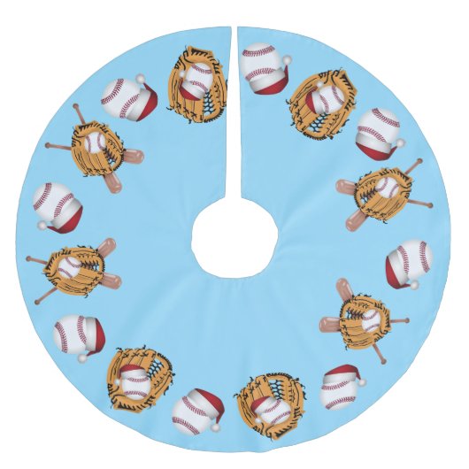 Weihnachtsbaseballs, Fledermäuse und Handschuhe Polyester Weihnachtsbaumdecke (Vorderseite)