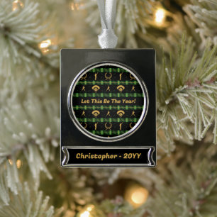 Weihnachtsbaseballspieler - Grüne Häkchen Banner-Ornament Silber