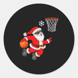 Weihnachtsbasketball Santa spielt Runder Aufkleber