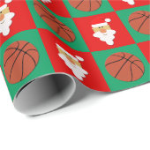 Weihnachtsbasketball und Santa Rot & Grün Schachbr Geschenkpapier (Rolleneckpunkt)