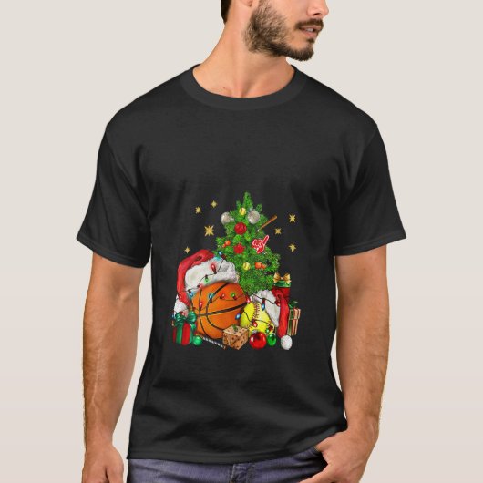 Weihnachtsbasketball und Softball Weihnachtsbaum T-Shirt (Vorderseite)