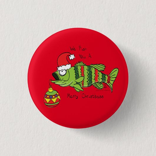 Weihnachtsbass Fischen Niedlicher Cartoon Button (Vorderseite)