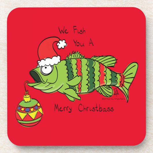 Weihnachtsbass Fischen Niedlicher Cartoon Getränkeuntersetzer (Vorderseite)