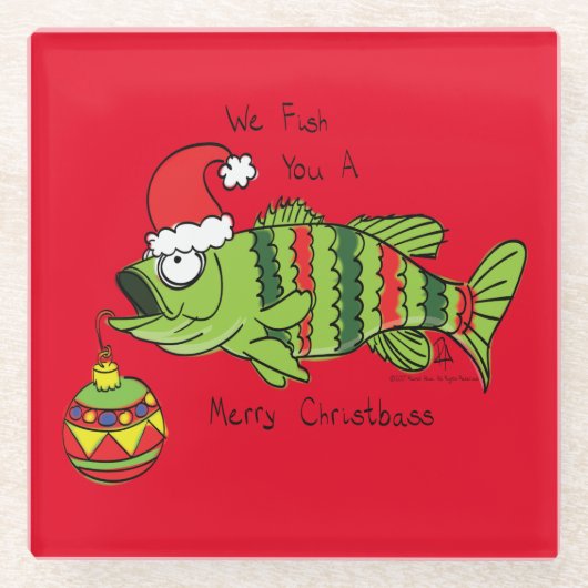 Weihnachtsbass Fischen Niedlicher Cartoon Glasuntersetzer (Vorderseite)