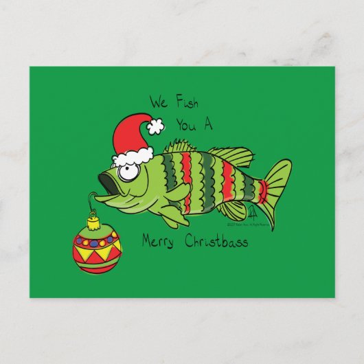 Weihnachtsbass Fischen Niedlicher Cartoon Postkarte (Vorderseite)