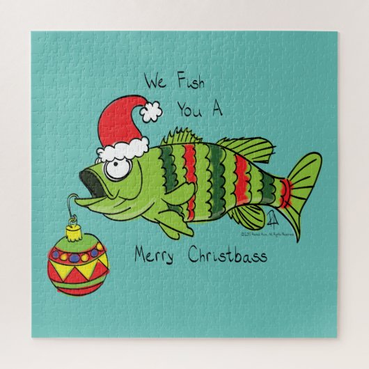 Weihnachtsbass Fischen Niedlicher Cartoon Puzzle (Vertikal)