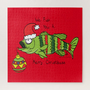 Weihnachtsbass Fischen Niedlicher Cartoon Puzzle