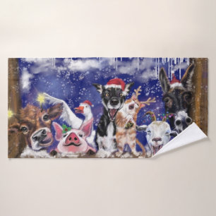 Weihnachtsbath Handtuch Happy Farm Tier Party Badehandtuch