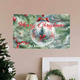 Weihnachtsbauble mit den Branchen Rote Schleife un Banner