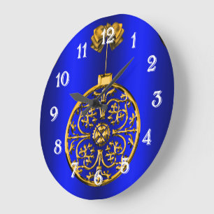 Weihnachtsbaubles auf Blue Große Wanduhr