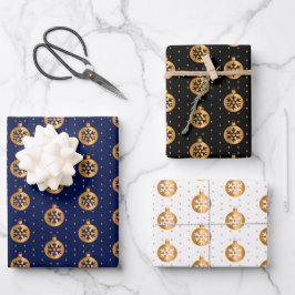 Weihnachtsbaubles auf Navy Blue, Black und White Geschenkpapier Set