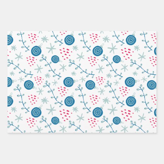 Weihnachtsbaubles blaues Set von 3 Geschenkpapier Set (Vorderseite)