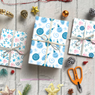 Weihnachtsbaubles blaues Set von 3 Geschenkpapier Set