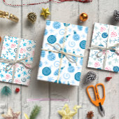 Weihnachtsbaubles blaues Set von 3 Geschenkpapier Set