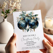 Weihnachtsbaubles Navy Gold Holiday Einladung