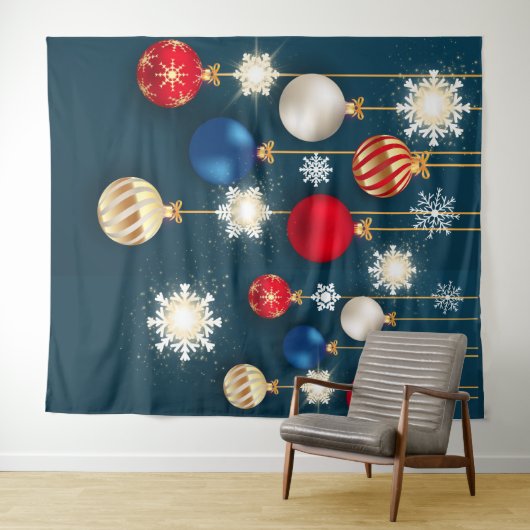 Weihnachtsbaubles Schneeflocken-Dekoration im Hint Wandteppich (Beispiel (Horizontal))