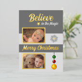 Weihnachtsbaubles Snowflake Fotos grau Folien Feiertagskarte (Stehend vorne)