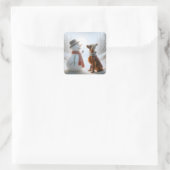 Weihnachtsbauer mit Snowman Quadratischer Aufkleber (Tasche)