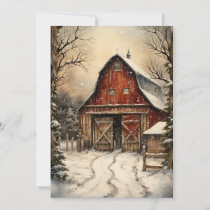Weihnachtsbauernhaus mit Pferdestall Flachkarte Feiertagskarte