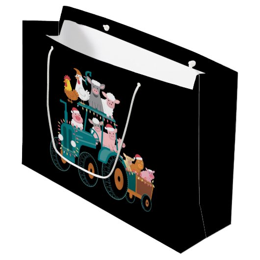 Weihnachtsbauernhof Funny Holiday Große Geschenktüte (Vorderseite Schrägansicht)
