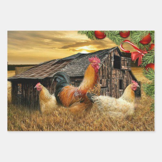 Weihnachtsbauernhof Hen Barn Coop Geschenkpapier Set (Vorderseite)