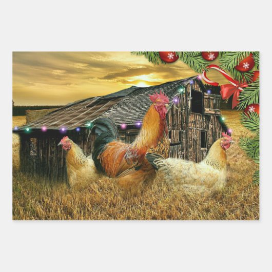 Weihnachtsbauernhof Hen Barn Coop Geschenkpapier Set (Vorderseite)