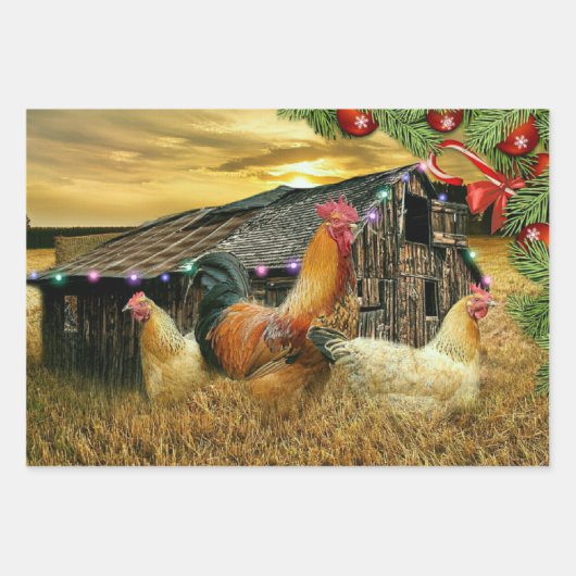 Weihnachtsbauernhof Hen Barn Coop Geschenkpapier Set (Vorderseite 3)