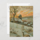 Weihnachtsbauernhof mit Hirsch Feiertagspostkarte (Vorne/Hinten)