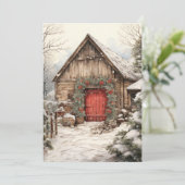 Weihnachtsbauernhof mit Pferdeställe - Flachkarte Feiertagskarte (Stehend Vorderseite)