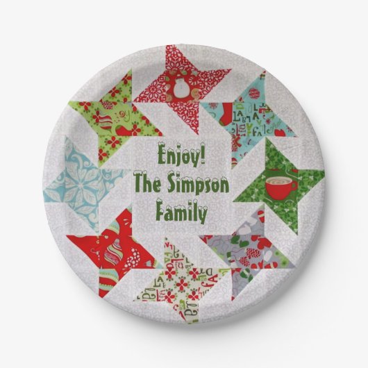 Weihnachtsbauernhof Patchwork Papier Teller (Vorderseite)